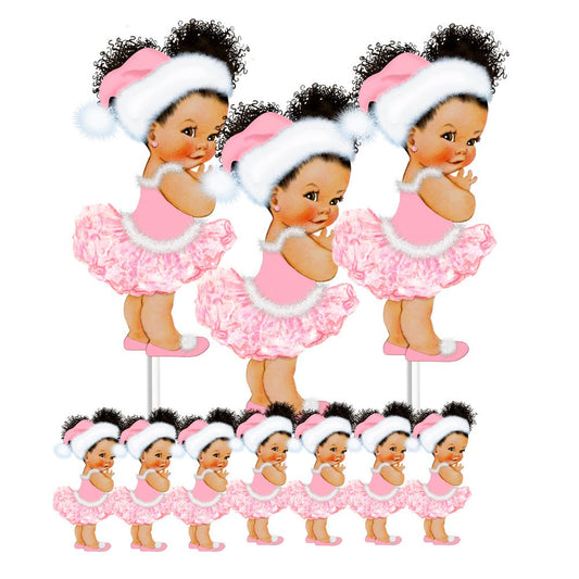 Christmas Ballerina Pink White Santa Hat Birthday Centerpieces Baby Shower Table Decor -princess-princess baby shower