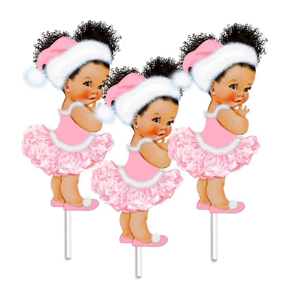 Christmas Ballerina Pink White Santa Hat Birthday Centerpieces Baby Shower Table Decor -princess-princess baby shower