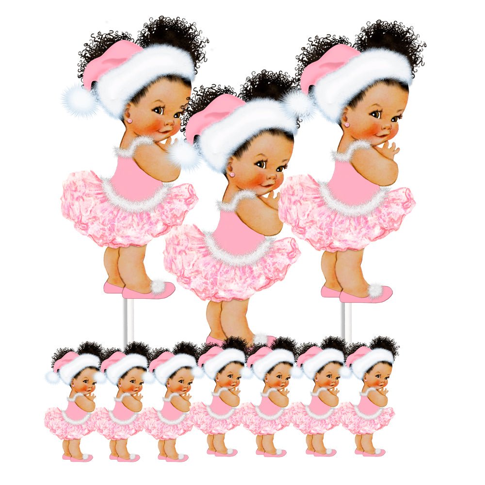 Christmas Ballerina Pink White Santa Hat Birthday Centerpieces Baby Shower Table Decor -princess-princess baby shower