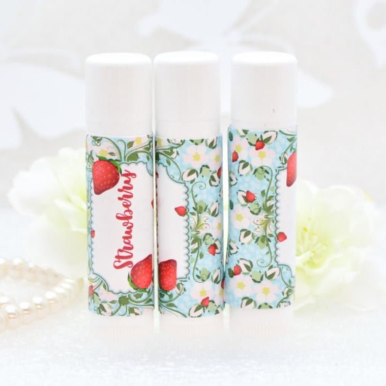 Lip Balm Label, 30 Strawberry Lip Balm Labels, Strawberry Chapsrick Wrappers, Strawberry Party Favor, Strawberry Birthday Labels --