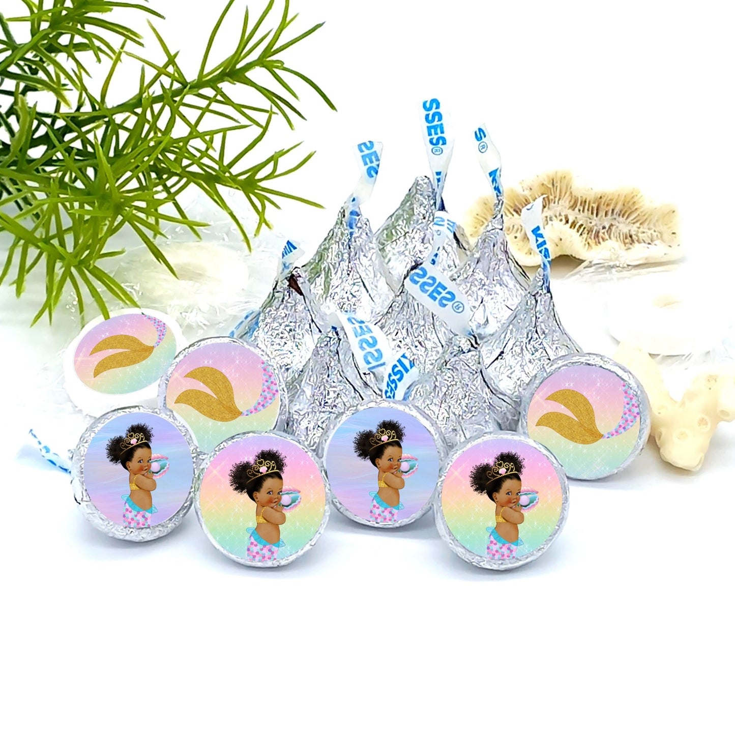 Little Mermaid Princess Labels with Gold Tiara for Baby Shower Birthday Decoration -candy labels-mermaid birthday decoration