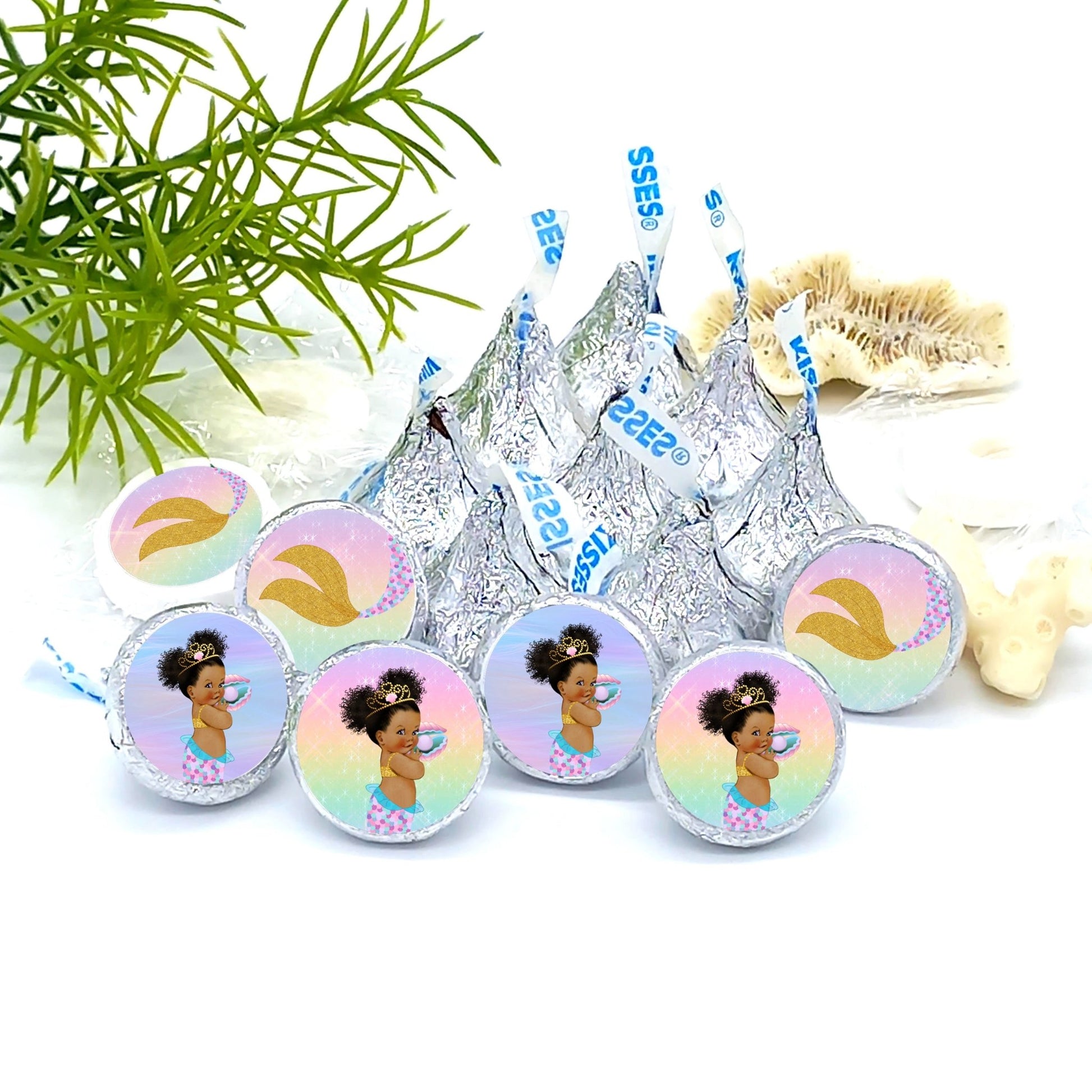 Little Mermaid Princess Labels with Gold Tiara for Baby Shower Birthday Decoration -candy labels-mermaid birthday decoration