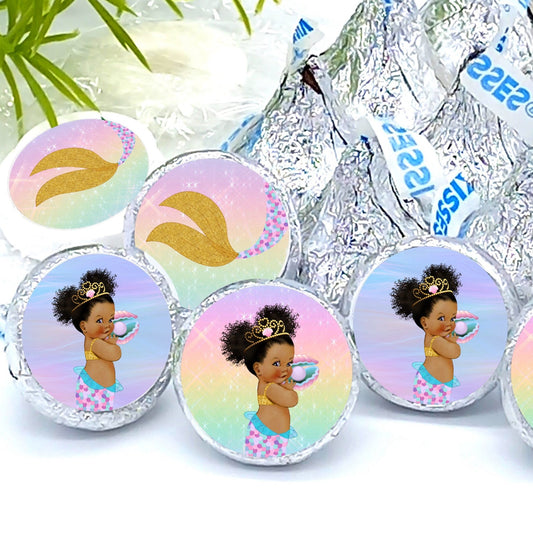 Little Mermaid Princess Labels with Gold Tiara for Baby Shower Birthday Decoration -candy labels-mermaid birthday decoration