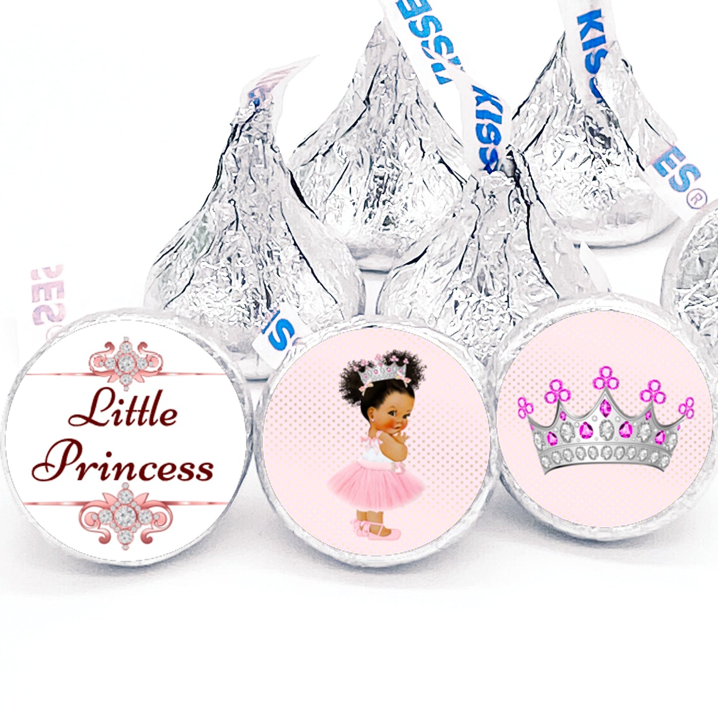 Little Princess Pink Tulle Silver Crown Labels for Candy Bar Baby Shower Birthday Decoration -candy labels-pink princess