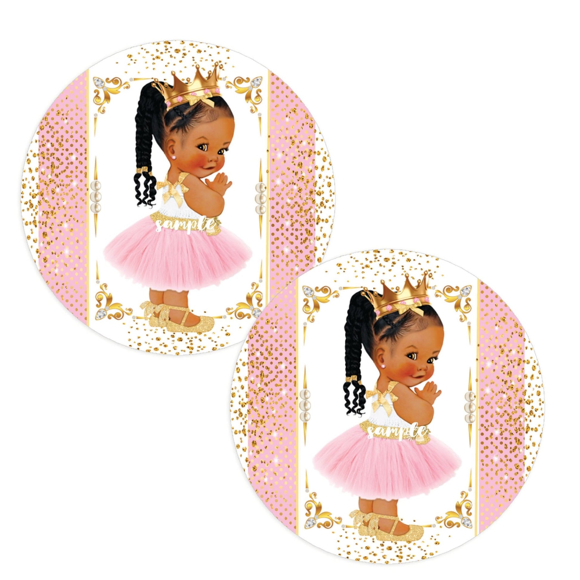 Little Princess Round Labels African American Baby Girl Shower Birthday Favor Stickers -princess-princess baby shower