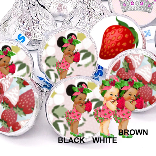 Little Strawberry Girl Labels Stickers for Baby Shower Birthday Party Favors Decor -candy labels-princess