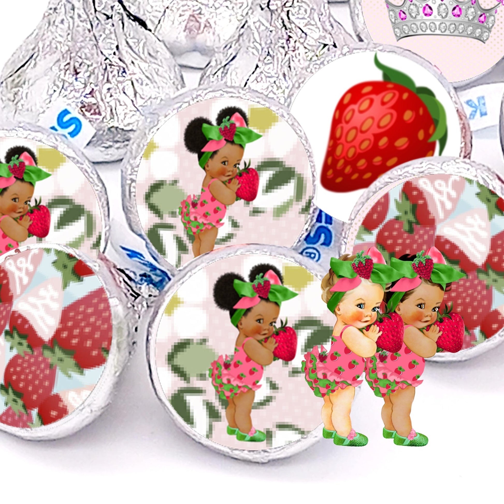 Little Strawberry Girl Labels Stickers for Baby Shower Birthday Party Favors Decor -candy labels-princess