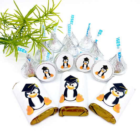Penguin Graduate Party Favor Candy Labels Stickers -candy labels-Penguin Graduate Labels