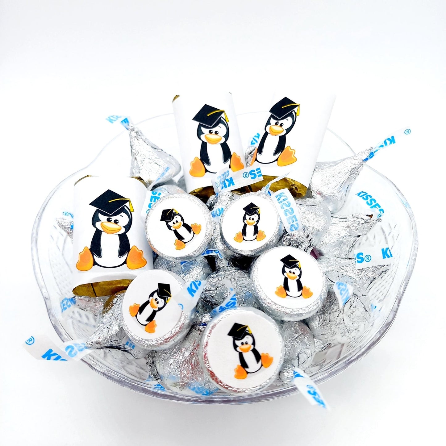 Penguin Graduate Party Favor Candy Labels Stickers -candy labels-Penguin Graduate Labels