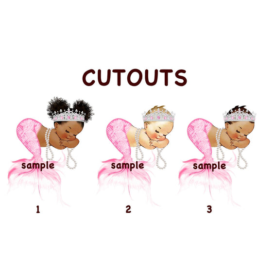 Pink Mermaid Cutouts Princess Baby Shower Birthday Party Decoration Centerpieces -princess-princess baby shower