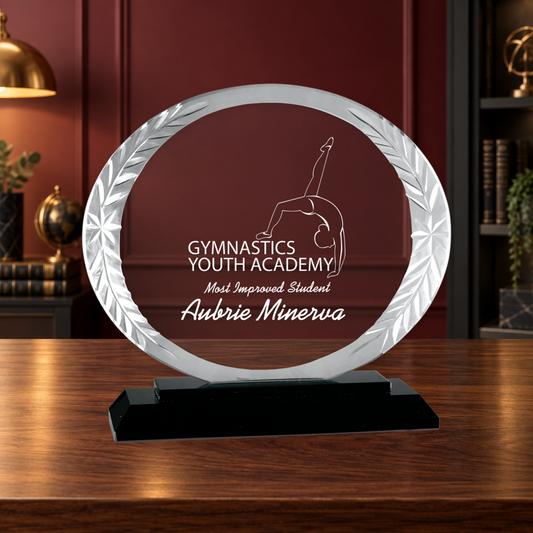 Personalized Oval Glass Award on Black Base – Custom Engraved Award Plaque
