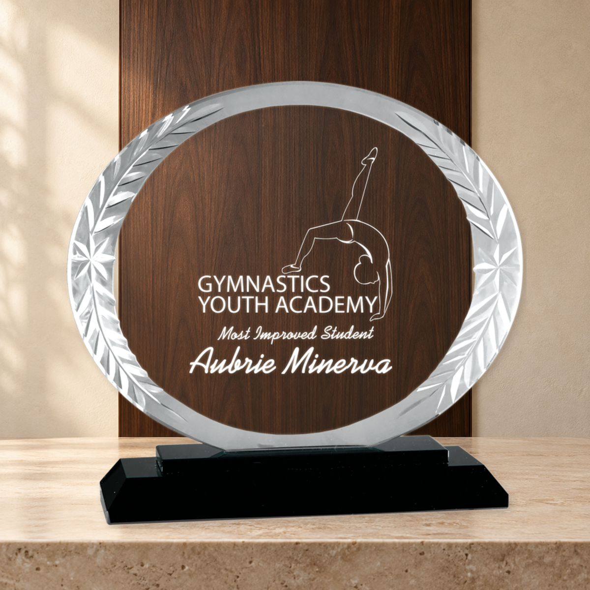 Personalized Oval Glass Award on Black Base – Custom Engraved Award Plaque