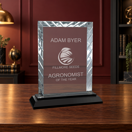 Personalized Rectangle Glass Award on Black Base – Custom Engraved Award Plaque