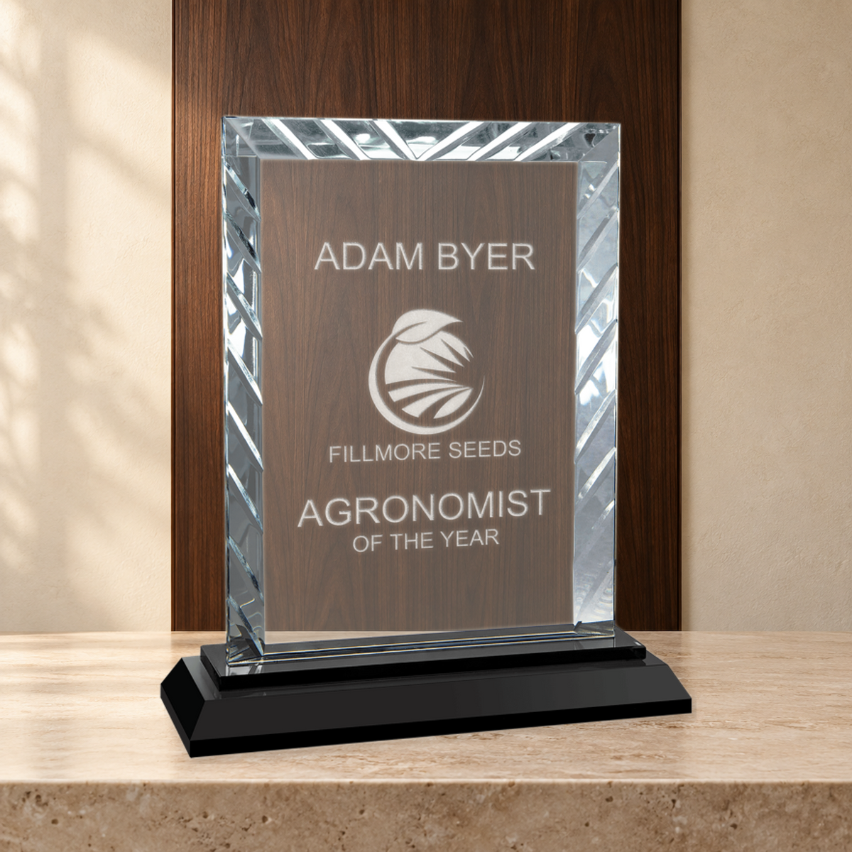 Personalized Rectangle Glass Award on Black Base – Custom Engraved Award Plaque
