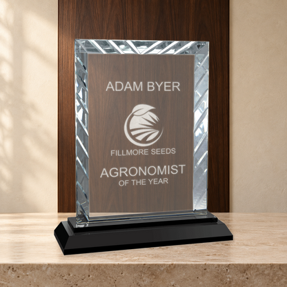 Personalized Rectangle Glass Award on Black Base – Custom Engraved Award Plaque