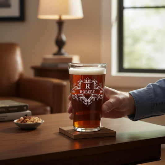 Custom Beer Pint Glass 16 oz Personalized Glasses for Men, Women, Friends Family, Wedding Birthday Drinkware (1, Design 1)