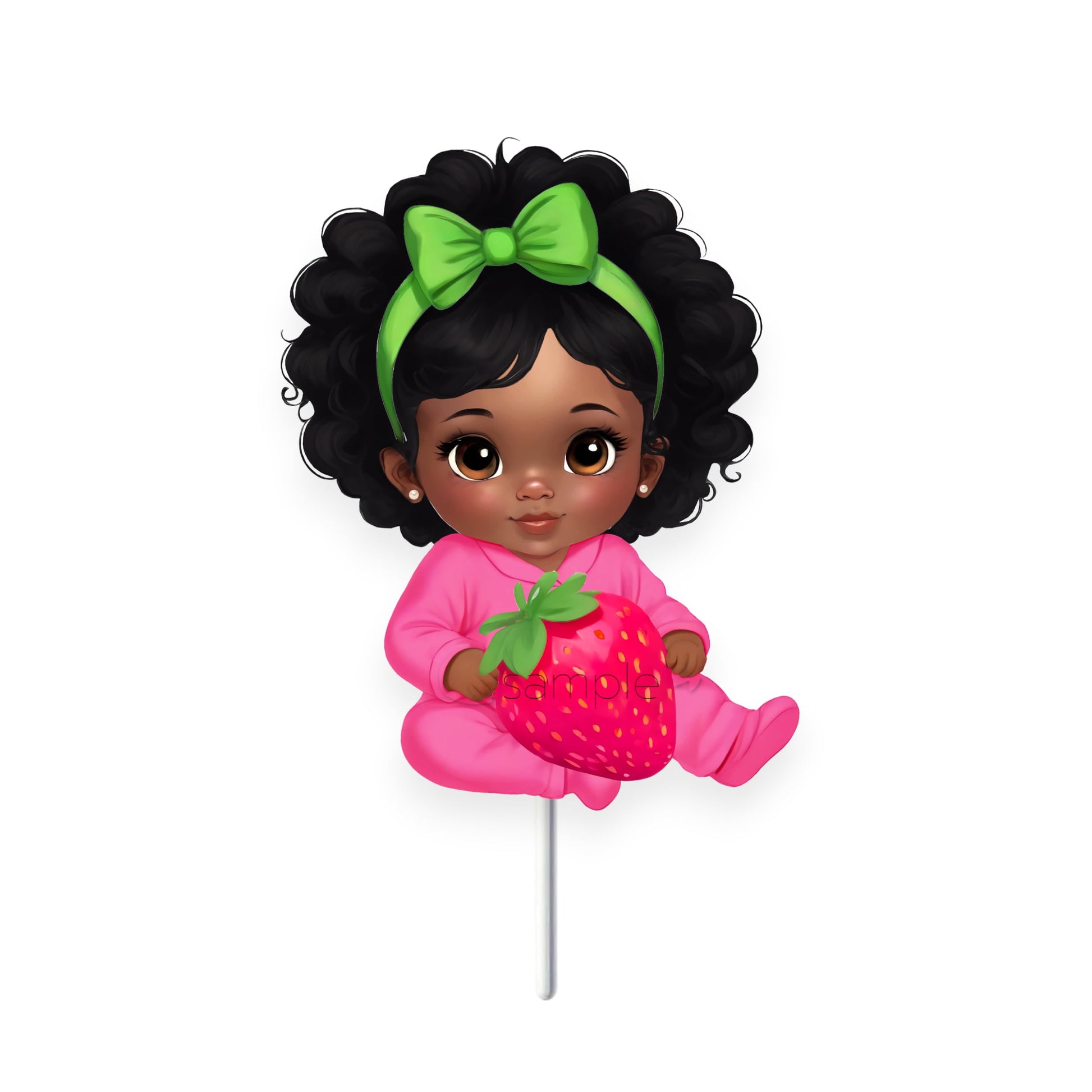Sitting Strawberry Baby Girl Cutouts Centerpieces, Strawberry Theme Party Table Decor, Red Pink Green Baby Shower Birthday Party Decor (Brunette, One Double Sided Centerpiece)