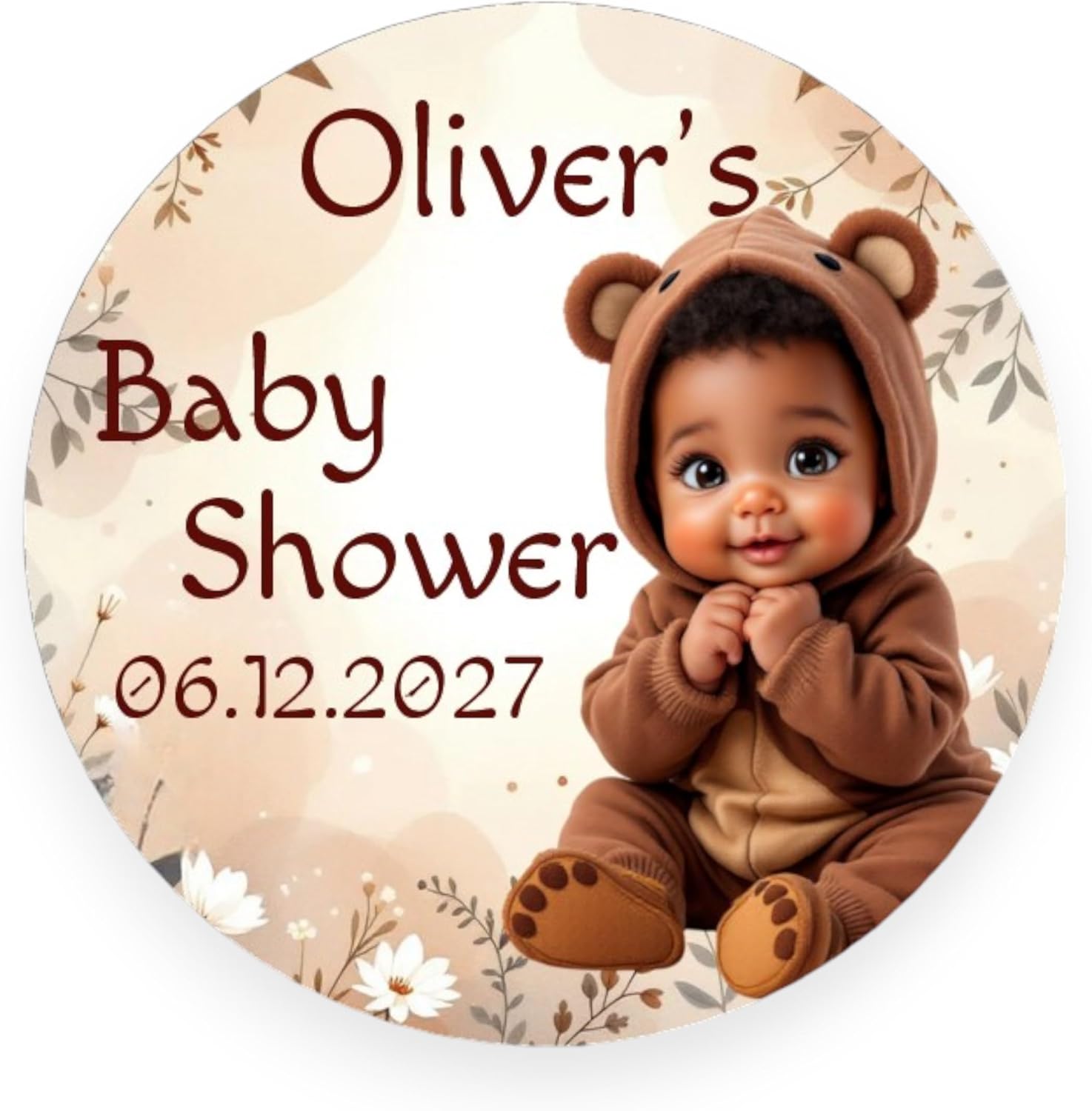 Personalized Тeddy Bear Baby Boy Labels Custtom Name Tags Baby Shower 1st Birthday Party Favor Decorations (African American Boy)