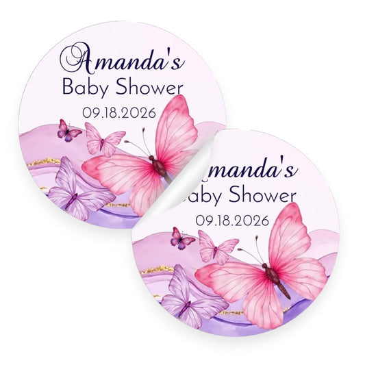 Personalized Butterfly Baby Shower Birthday Party Favor Labels, Custom Name Stickers