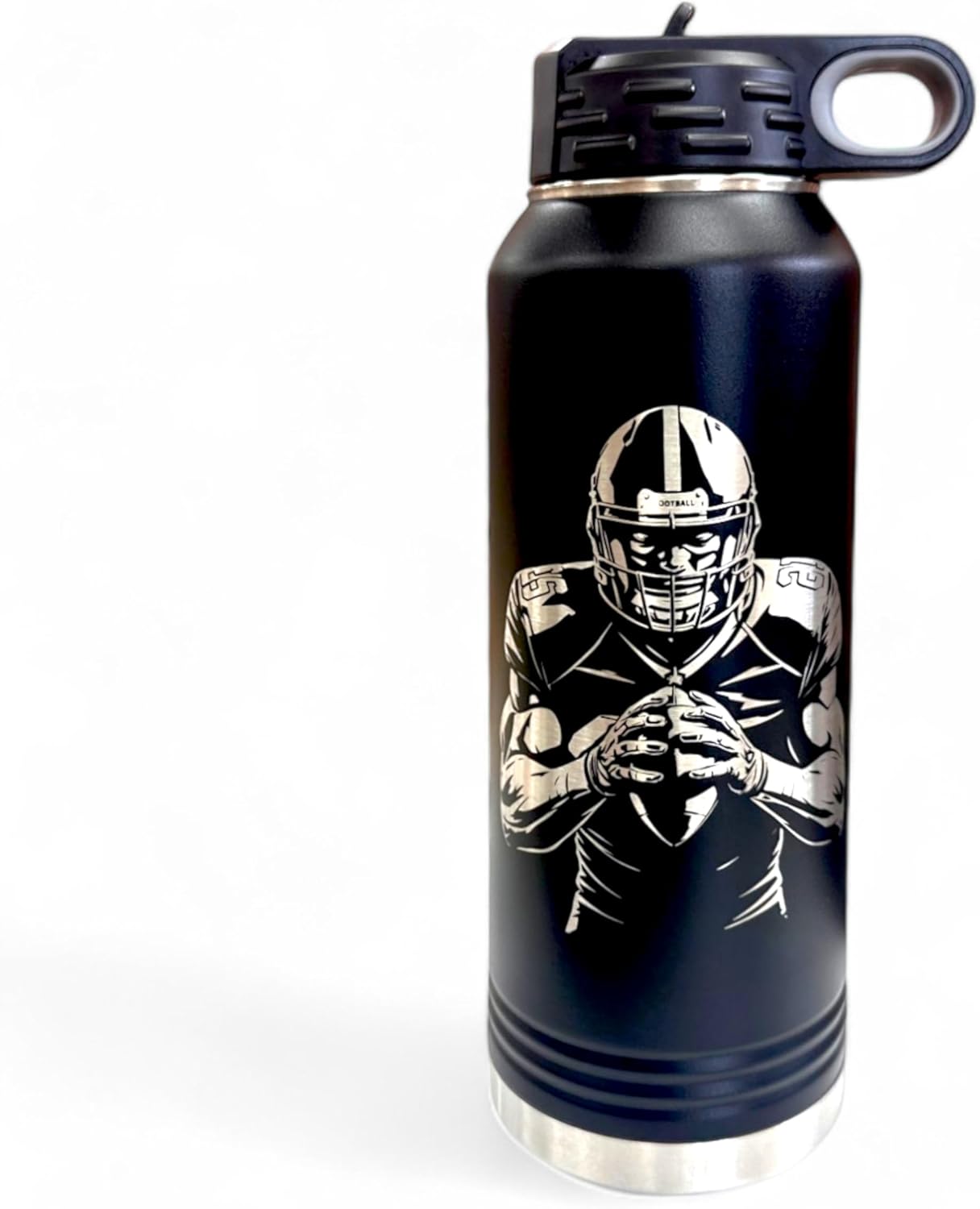 32oz American Football Water Bottle, Laser Engraved Gift Sport Players Football Lovers, Travel Bottle, Double Wall with Screw Lid