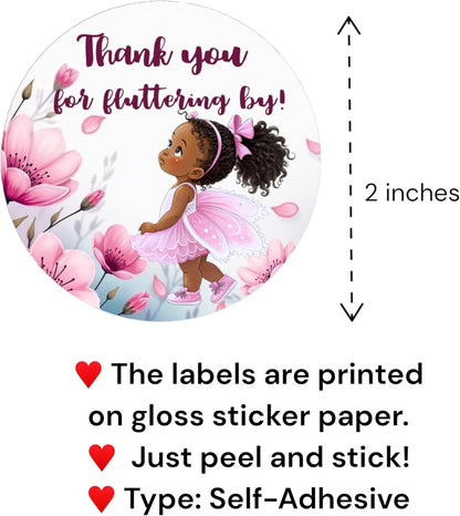 40 Fairy Garden Party Decorations Labels Stickers Birthday Party (African American)