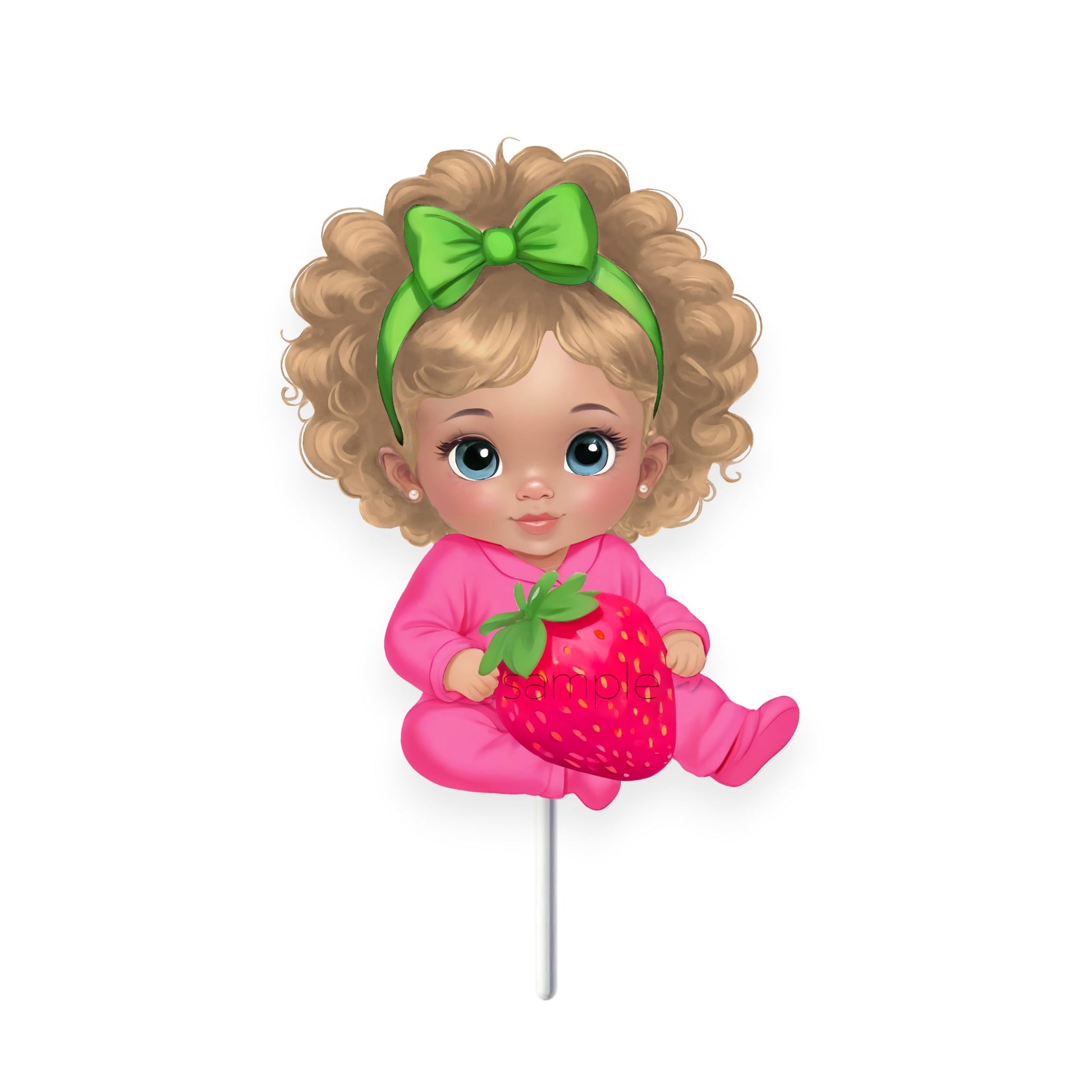 Sitting Strawberry Baby Girl Cutouts Centerpieces, Strawberry Theme Party Table Decor, Red Pink Green Baby Shower Birthday Party Decor (Brunette, One Double Sided Centerpiece)