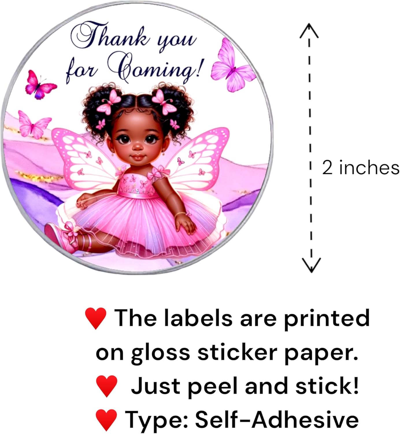 Butterfly Labels African American Baby Girl, 40 Hot Pink Party Favors Decorations, Baby Shower Birthday Butterflies Decor