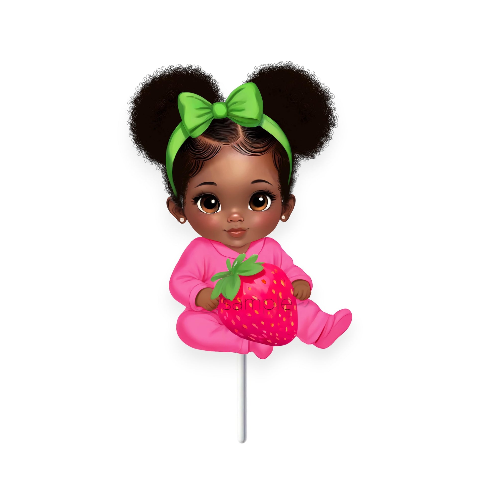 Sitting Strawberry Baby Girl Cutouts Centerpieces, Strawberry Theme Party Table Decor, Red Pink Green Baby Shower Birthday Party Decor (Brunette, One Double Sided Centerpiece)