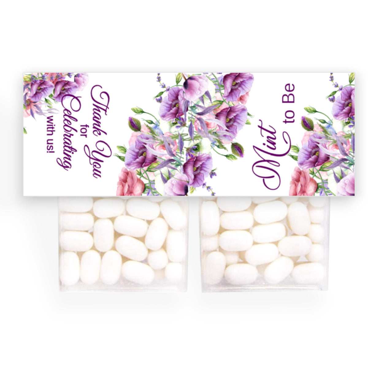 Favor Labels for Tic Tac Boxes, Purple Floral Mint to Be Party Bridal Shower Favors, Self-Adhesive, Gloss Sticker Paper (24 Labels)