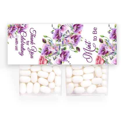 Favor Labels for Tic Tac Boxes, Purple Floral Mint to Be Party Bridal Shower Favors, Self-Adhesive, Gloss Sticker Paper (24 Labels)
