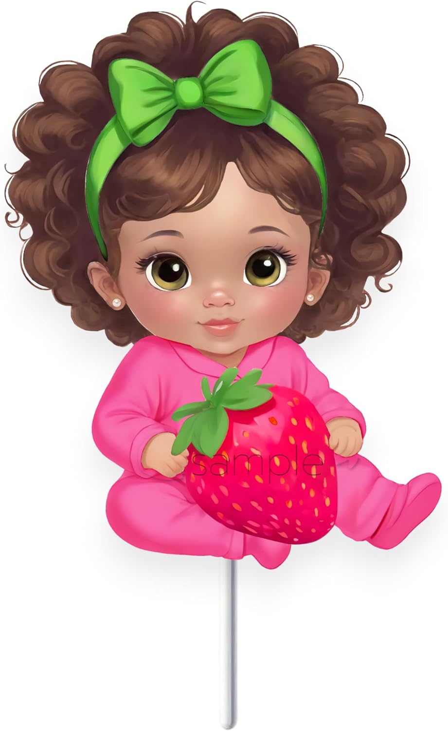 Sitting Strawberry Baby Girl Cutouts Centerpieces, Strawberry Theme Party Table Decor, Red Pink Green Baby Shower Birthday Party Decor (Brunette, One Double Sided Centerpiece)