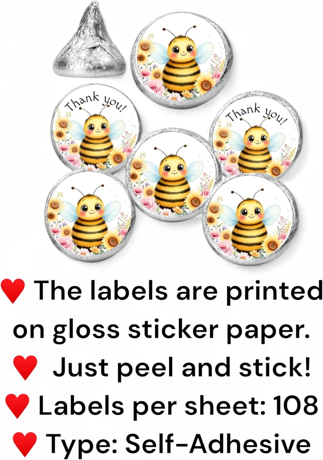 Bee Baby Shower Labels for Kisses Candy Bar Party Favor 1st Birthday Decorations