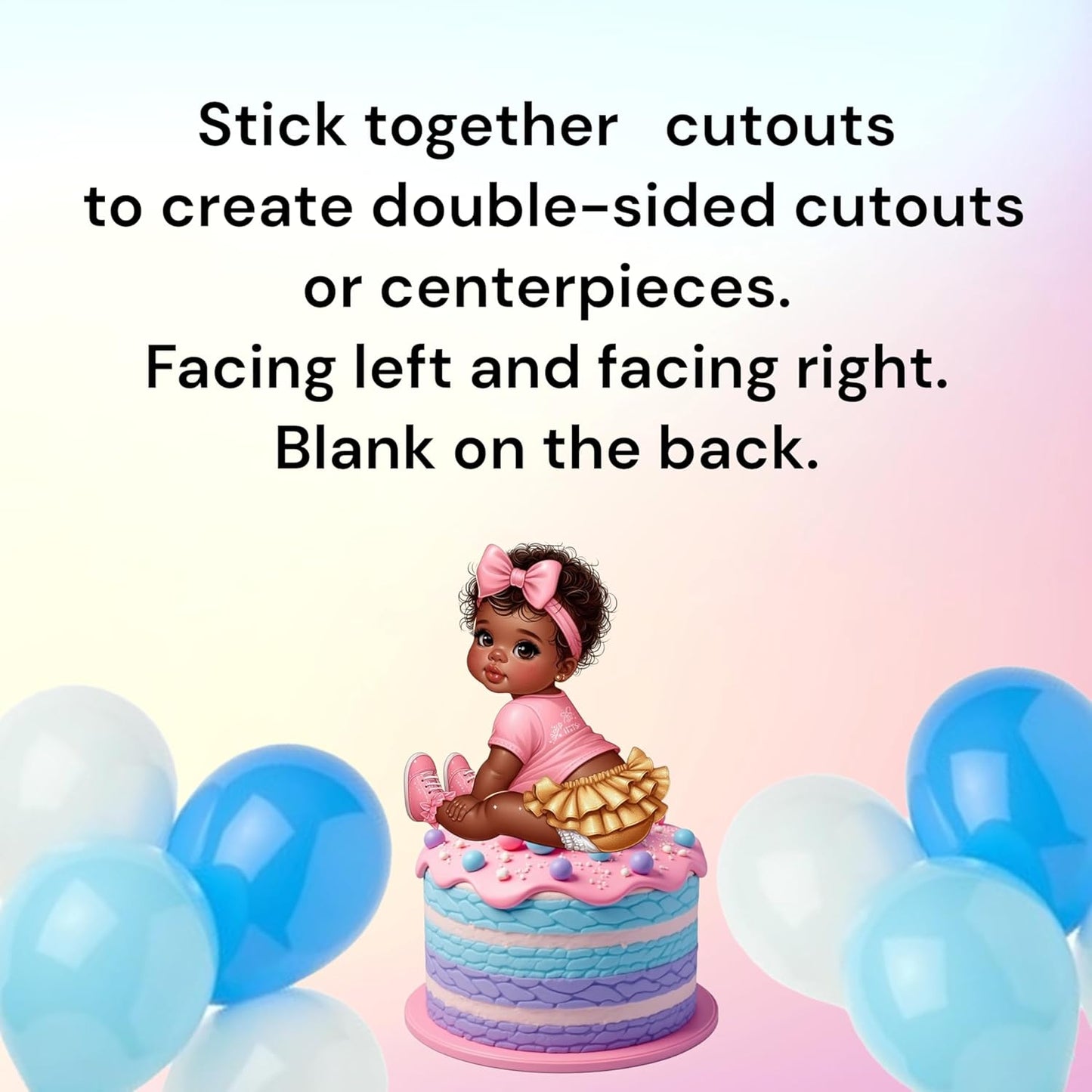 African American Baby Girl Shower Cutouts, Pink Gold Party Decorations, DIY Centerpieces Cupcake Toppers Baby Shower, Birthday, Gender Reveal (10.6" (3 Facing Left, 3 Facing Right))