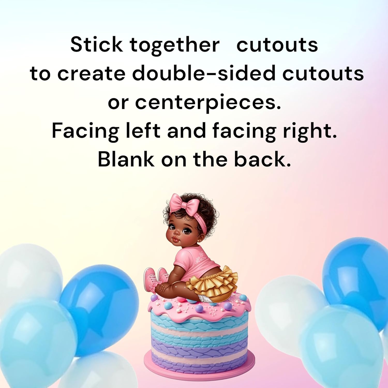 African American Baby Girl Shower Cutouts, Pink Gold Party Decorations, DIY Centerpieces Cupcake Toppers Baby Shower, Birthday, Gender Reveal (10.6" (3 Facing Left, 3 Facing Right))