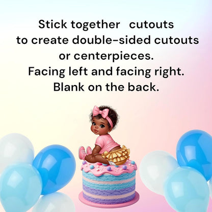 African American Baby Girl Shower Cutouts, Pink Gold Party Decorations, DIY Centerpieces Cupcake Toppers Baby Shower, Birthday, Gender Reveal (10.6" (3 Facing Left, 3 Facing Right))