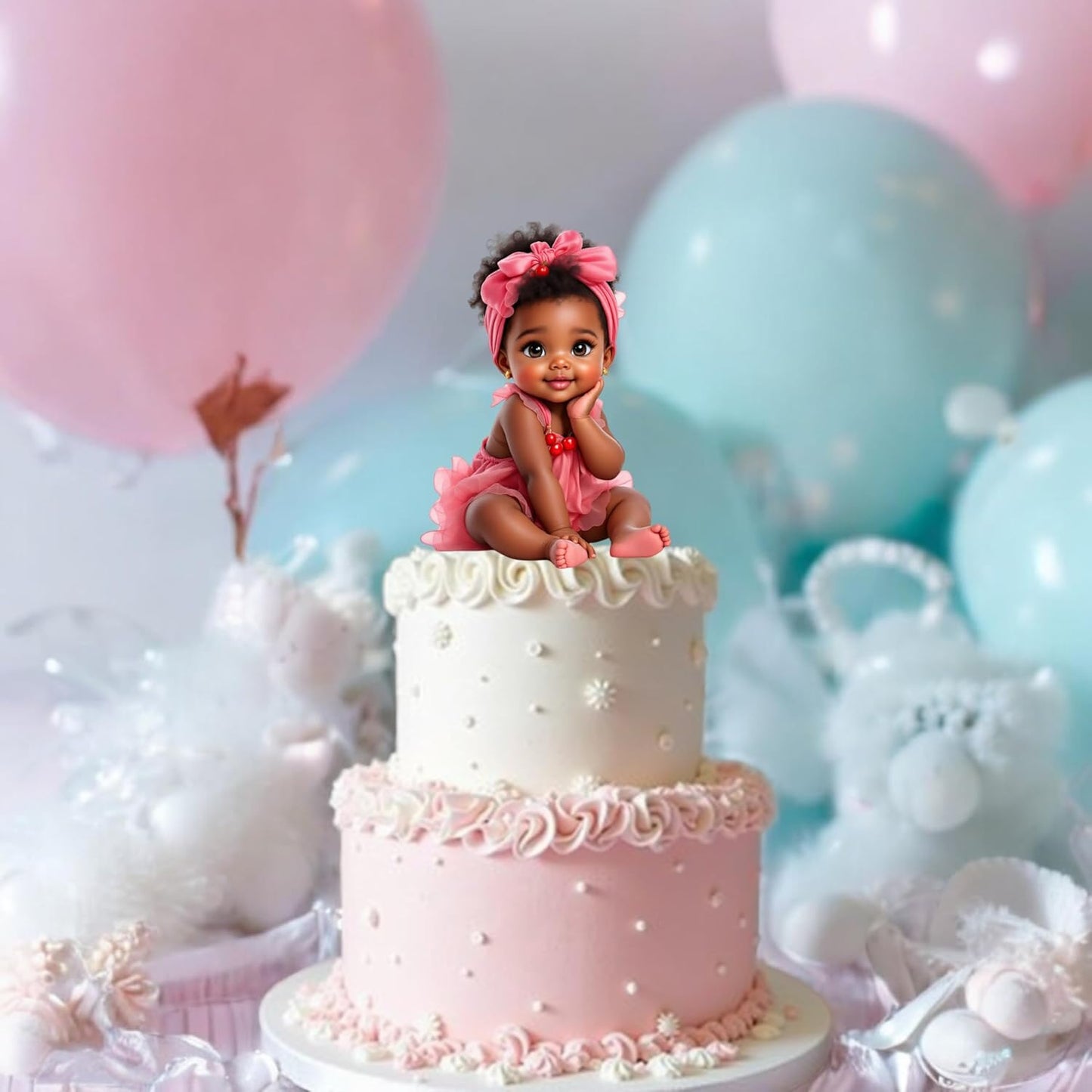 Cherry Girl Baby Shower Cutouts DIY Centerpieces, Table Party Decorations Supplies (10.5" One Centerpiece)
