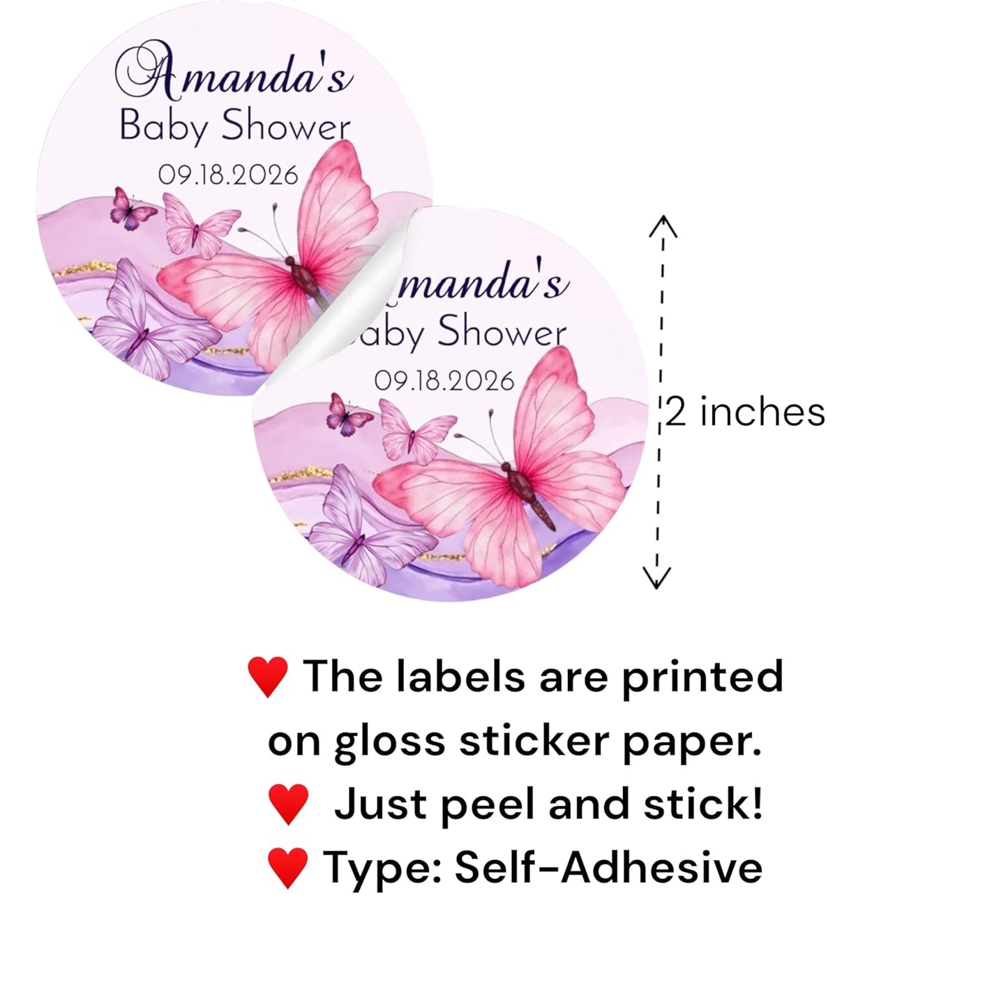 Personalized Butterfly Baby Shower Birthday Party Favor Labels, Custom Name Stickers