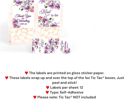 Favor Labels for Tic Tac Boxes, Purple Floral Mint to Be Party Bridal Shower Favors, Self-Adhesive, Gloss Sticker Paper (24 Labels)