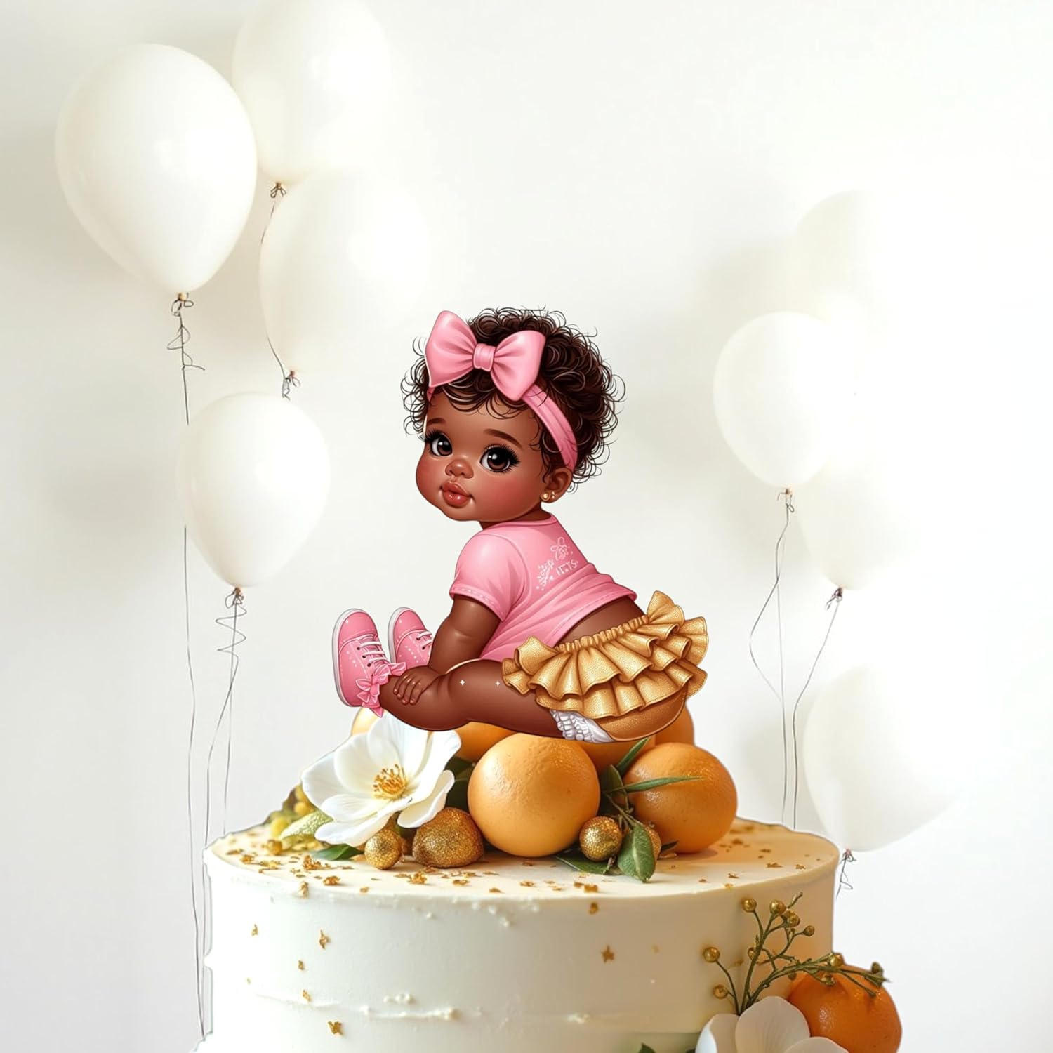 African American Baby Girl Shower Cutouts, Pink Gold Party Decorations, DIY Centerpieces Cupcake Toppers Baby Shower, Birthday, Gender Reveal (10.6" (3 Facing Left, 3 Facing Right))