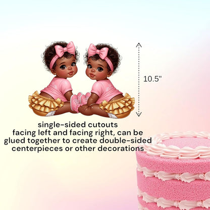 African American Baby Girl Shower Cutouts, Pink Gold Party Decorations, DIY Centerpieces Cupcake Toppers Baby Shower, Birthday, Gender Reveal (10.6" (3 Facing Left, 3 Facing Right))