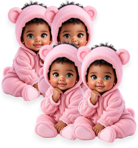 Pink Baby Girl Bear Cutouts DIY Centerpieces, Baby Shower 1st Birthday Party Table Decorations, Wall Room Decor (African American #3, 15 inches(2 Left, 2 Right))