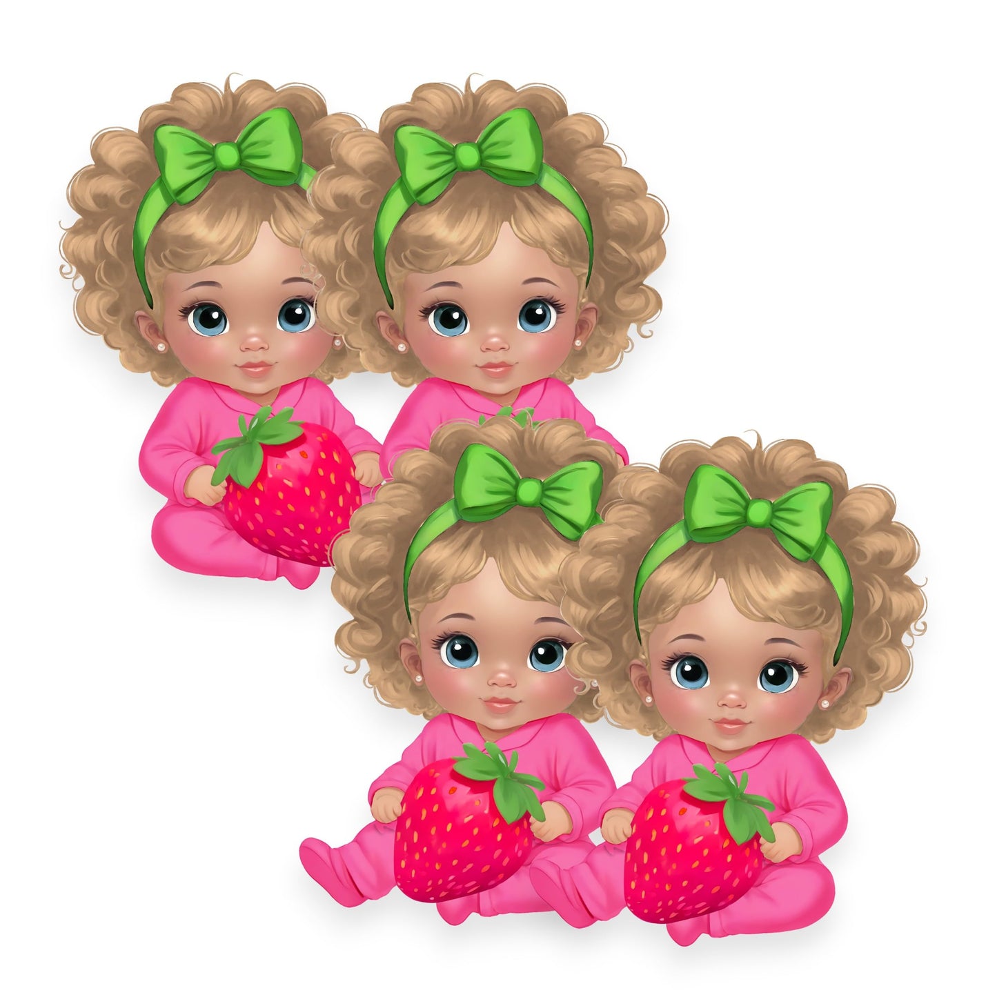 Sitting Strawberry Baby Girl Cutouts Centerpieces, Strawberry Theme Party Table Decor, Red Pink Green Baby Shower Birthday Party Decor (Brunette, One Double Sided Centerpiece)