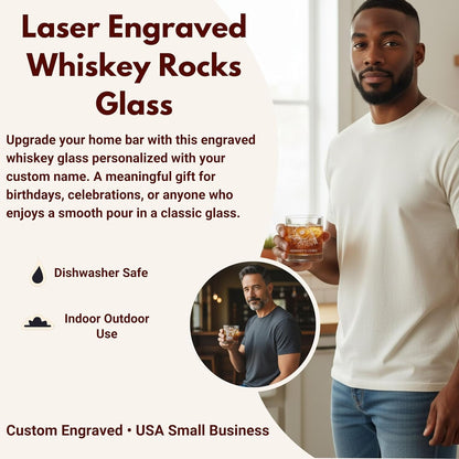 Personalized Whiskey Rocks Glass Farm Animals, Laser Engraved 10.5 oz Old Fashioned Bourbon Glass, Custom Name Barware for Dad Husband Farmhouse Style (Alpaca)