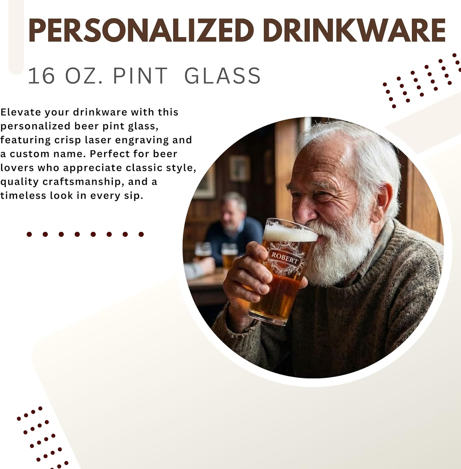 Custom Beer Pint Glass 16 oz Personalized Glasses for Men, Women, Friends Family, Wedding Birthday Drinkware (1, Design 1)