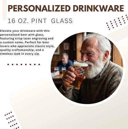 Custom Beer Pint Glass 16 oz Personalized Glasses for Men, Women, Friends Family, Wedding Birthday Drinkware (1, Design 1)