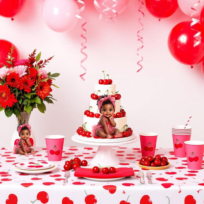 Cherry Girl Baby Shower Cutouts DIY Centerpieces, Table Party Decorations Supplies (10.5" One Centerpiece)