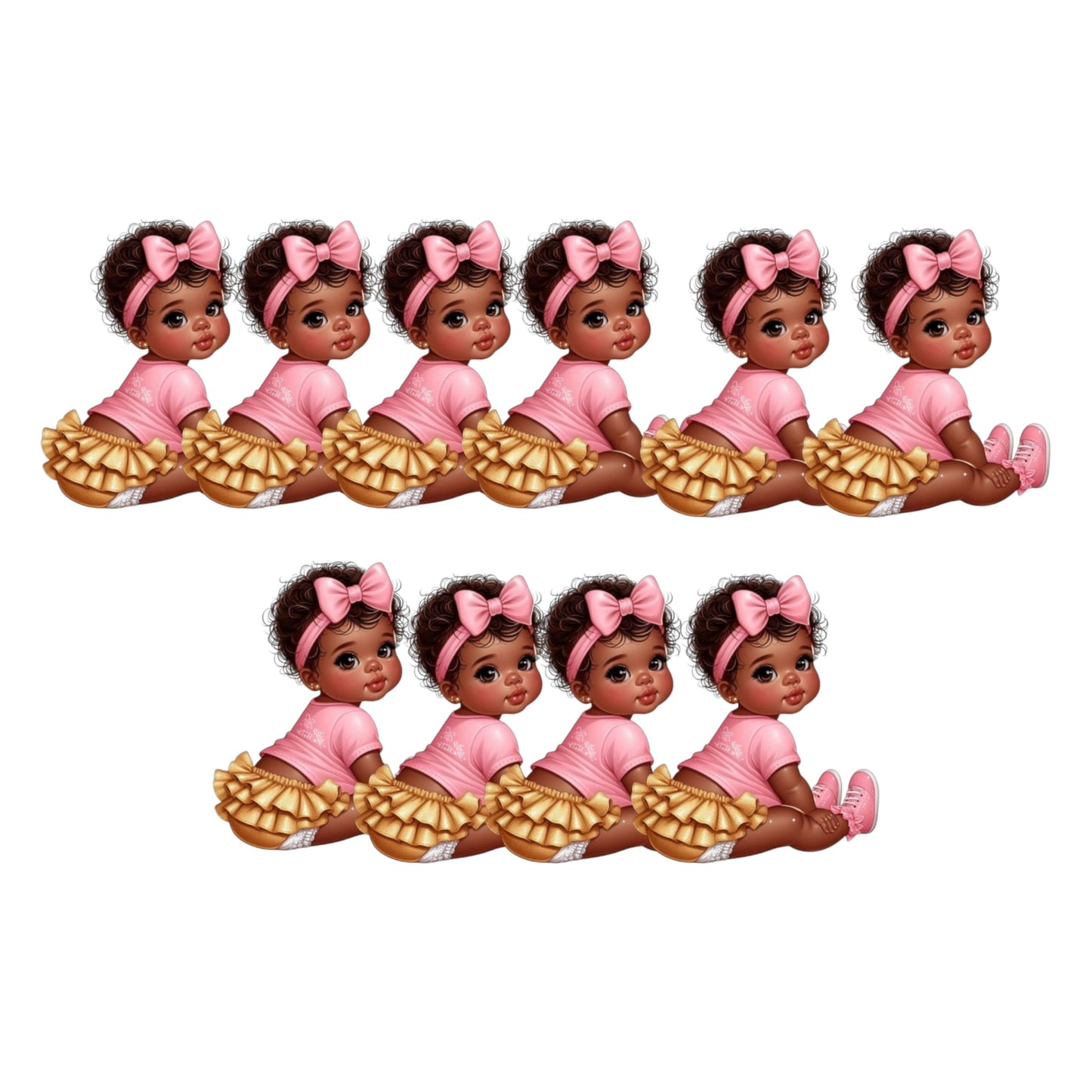 African American Baby Girl Shower Cutouts, Pink Gold Party Decorations, DIY Centerpieces Cupcake Toppers Baby Shower, Birthday, Gender Reveal (10.6" (3 Facing Left, 3 Facing Right))