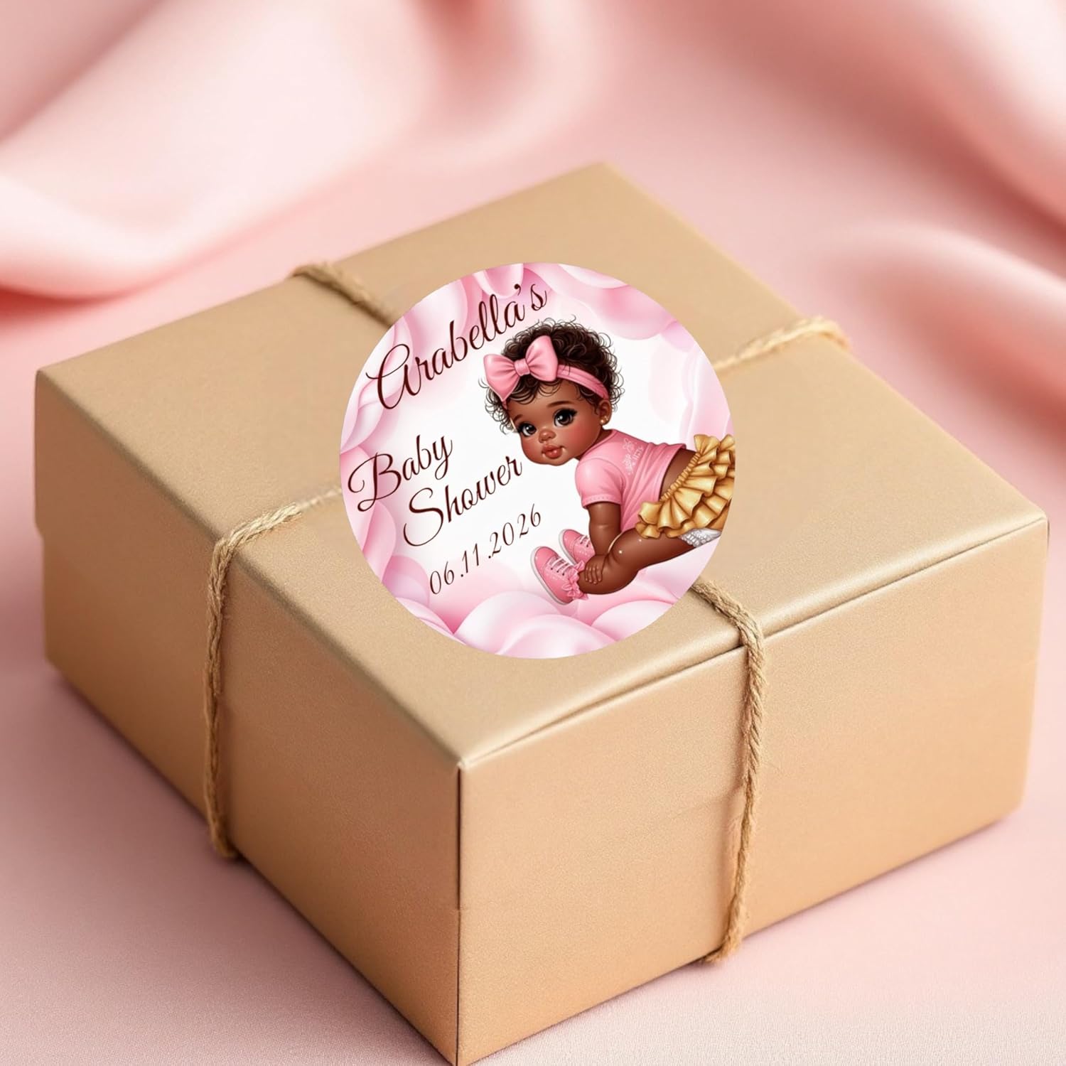 Personalized Girl African American Party Favor Labels, 1st Birthday Custom Name Date Stickers Decorations