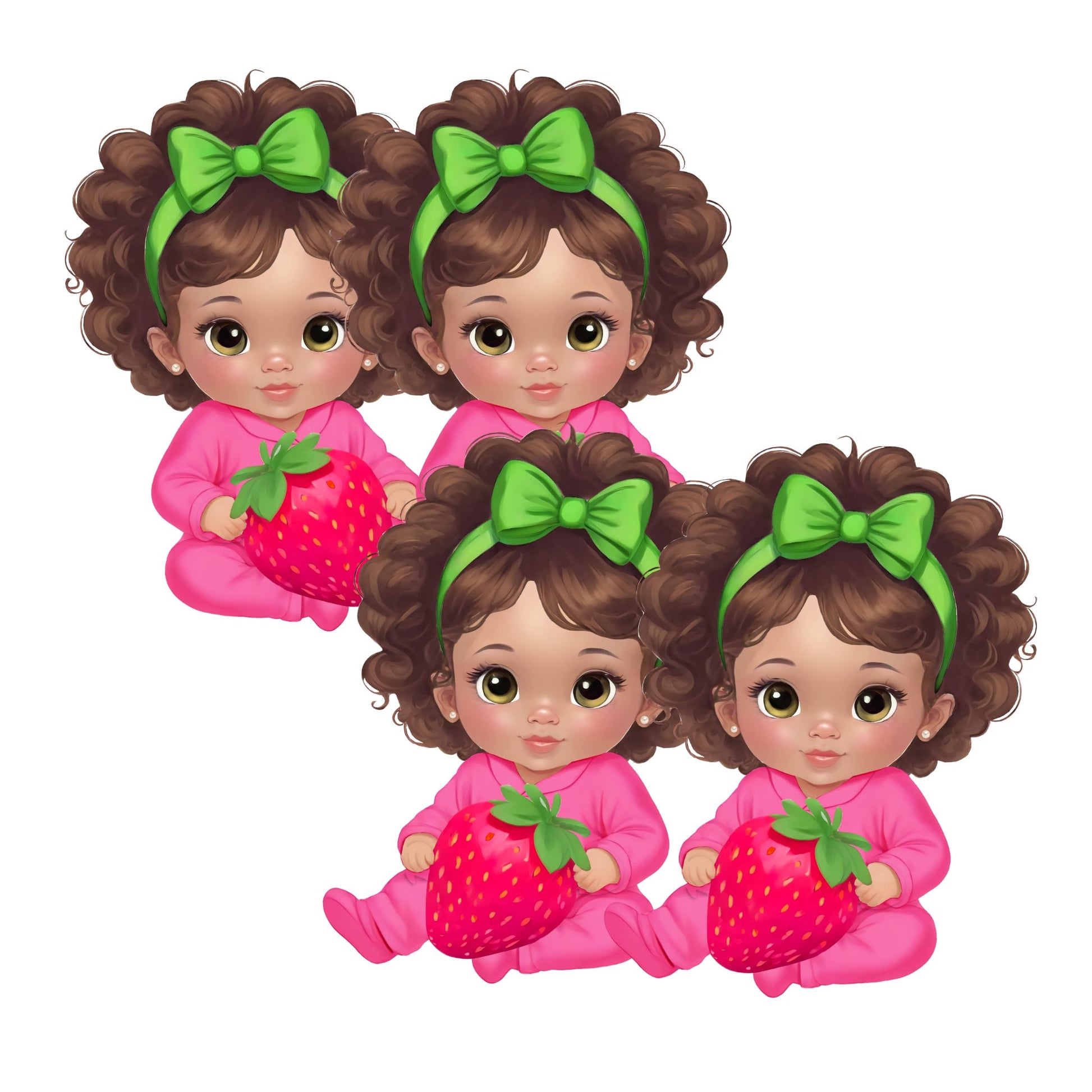 Sitting Strawberry Baby Girl Cutouts Centerpieces, Strawberry Theme Party Table Decor, Red Pink Green Baby Shower Birthday Party Decor (Brunette, One Double Sided Centerpiece)