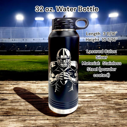 32oz American Football Water Bottle, Laser Engraved Gift Sport Players Football Lovers, Travel Bottle, Double Wall with Screw Lid